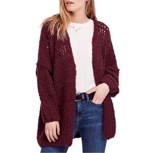 ✨Free People Saturday Morning Knit Oversized Maroon Cardigan Cardi Sweater✨